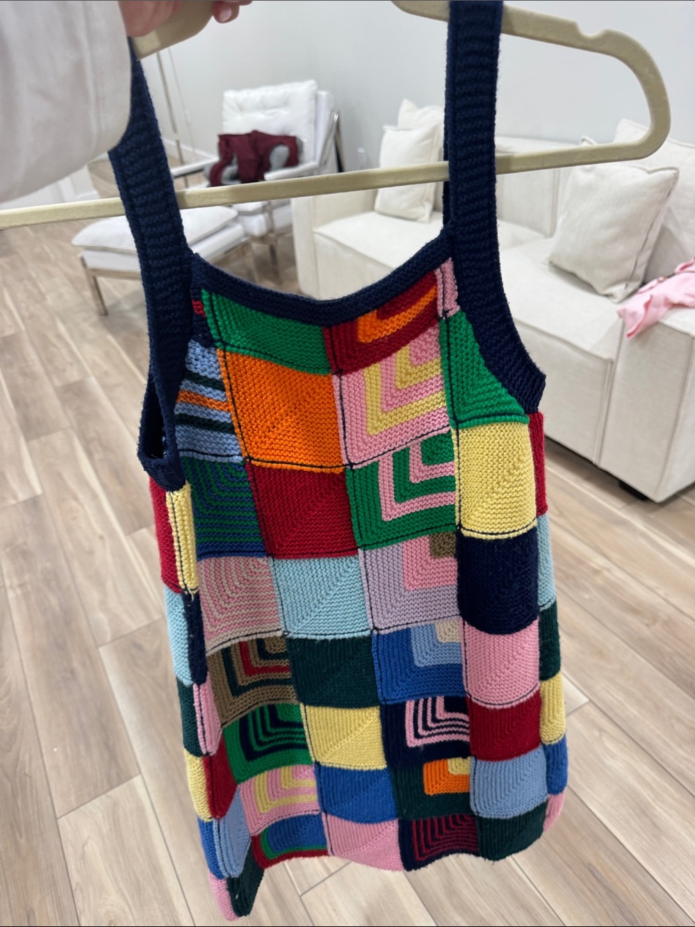 Re/Done Multicolor Patchwork Knit V-Neck Tank Sweater